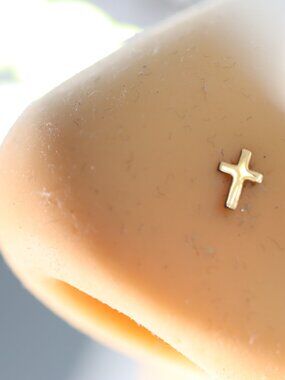14kt, Gold Mini Cross Nose Piercing with tiny 14k mark 20g Solid Gold New